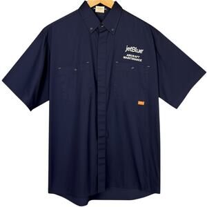 JetBlue Short Sleeve Aircraft Maintenance Button Up Shirt Unisex L Navy Blue